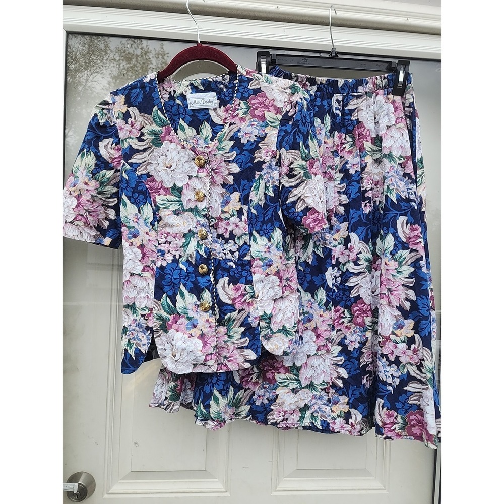 Miss Dorby Retro 2 Piece Skirt Set Floral‎ Rose Sz 6P Cottagecore Gold Granny